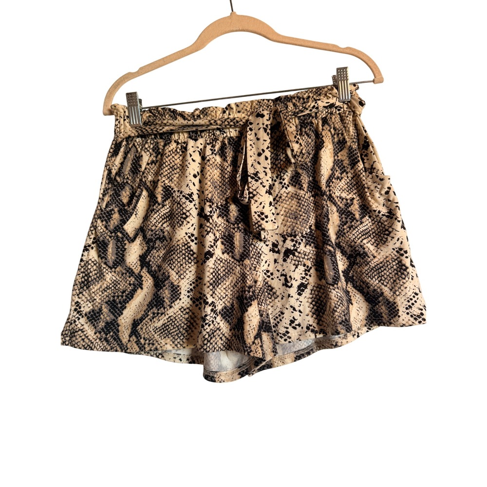 Texas True‎ Threads Snakeskin Print Shorts Paperbag Waist Tie Belt Sz M